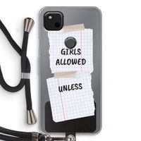 No Girls Allowed Unless: Pixel 4a Transparant Hoesje met koord