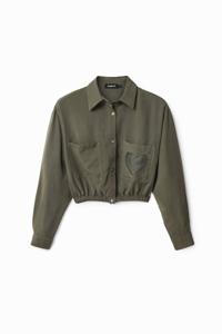 Cropped shirt met een zakje met hart - GREEN - M