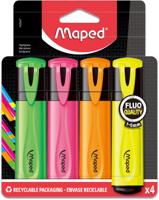 Maped markeerstift Fluo&apos;Peps Classic etui van 4 stuks: geel, oranje, roze en groen