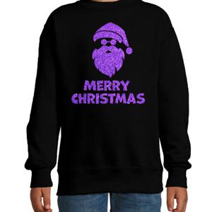 Kersttrui/sweater voor jongens/meisjes - Merry Christmas - zwart - glitter paars