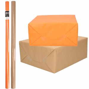 4x Rollen kraft inpakpapier/kaftpapier pakket bruin/oranje 200 x 70 cm