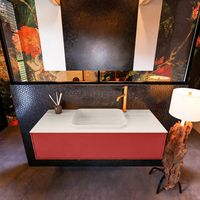 Badkamermeubelset Mondiaz Erin 120 cm met 1 Lade met RIDGE Wastafel Midden Linen met 1 kraangat Greeploos Mat Fire