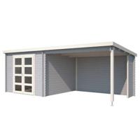 Blokhut met overkapping Manuel 600x275 Platinum Grey-Wit - Outdoor life