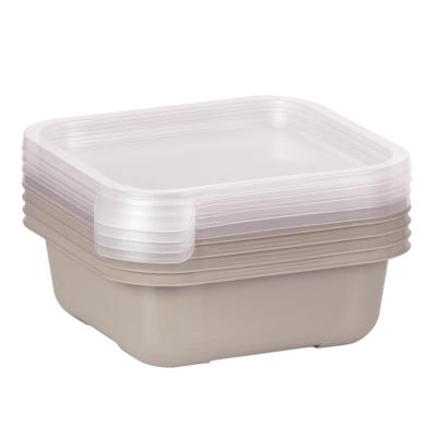 Vershoudbakjes/lunchboxen - set van 4x st - 900 ml - taupe/transparant- L16 x B16 x H9 cm