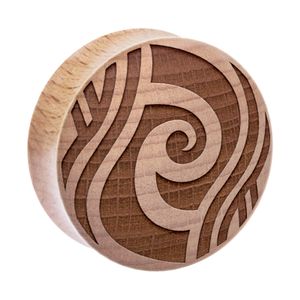 Double Flared Plug met Maori Design Hout Tunnels & Plugs