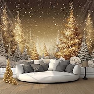 kerstversiering gouden bos hangend tapijt kunst aan de muur xmas groot tapijt muurschildering decor foto achtergrond deken gordijn thuis slaapkamer woonkamer decoratie Lightinthebox