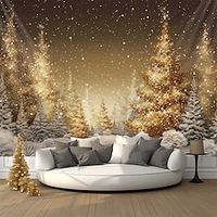 kerstversiering gouden bos hangend tapijt kunst aan de muur xmas groot tapijt muurschildering decor foto achtergrond deken gordijn thuis slaapkamer woonkamer decoratie Lightinthebox - thumbnail