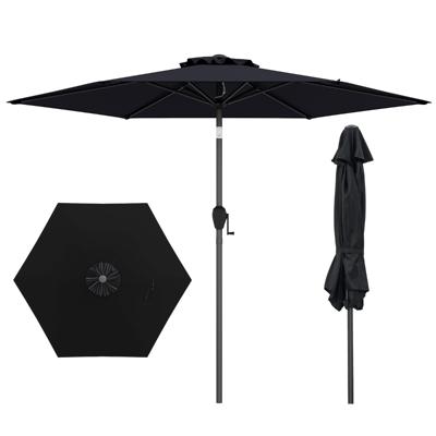 230 cm Patioparasol Robuuste Parasol met Drukknop Kantelfunctie Zwengel Geventileerd Scherm Verstelbare Hoek Grote Tafelparasol -Zwart