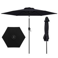 230 cm Patioparasol Robuuste Parasol met Drukknop Kantelfunctie Zwengel Geventileerd Scherm Verstelbare Hoek Grote Tafelparasol -Zwart