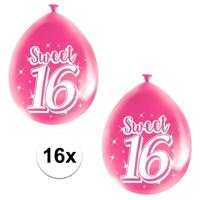 Folat Sweet 16 verjaardag ballonnen - 16x stuks - roze - 16 jaar verjaardag feestartikelen