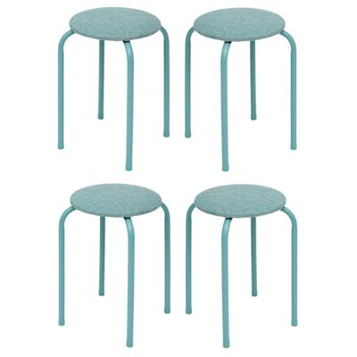 5Five Stapelbaar zit krukje Fierra - 4x - metaal/polyester - blauw - D38 x H46 cm - stoelen