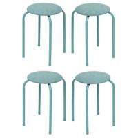 5Five Stapelbaar zit krukje Fierra - 4x - metaal/polyester - blauw - D38 x H46 cm - stoelen