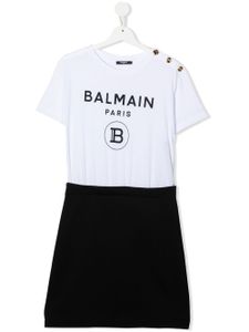 Balmain Kids robe en coton à logo imprimé - Blanc