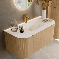 Badmeubel Mondiaz Kurve-Dlux | 100 cm | Meubelkleur Oak | Wastafelkleur Frappe | Solid surface | Midden spoelbak | 1 kraangat