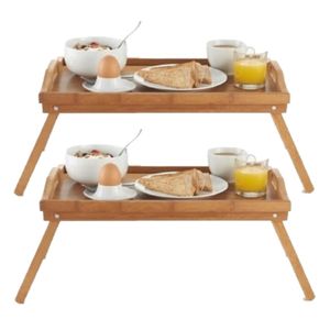 Set van 2x stuks ontbijt op bed dienbladen/tafeltjes hout 50 x 30 cm