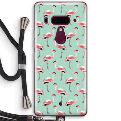 Flamingoprint groen: HTC U12+ Transparant Hoesje met koord