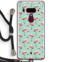 Flamingoprint groen: HTC U12+ Transparant Hoesje met koord