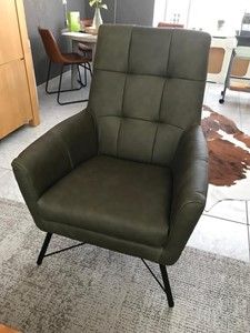 Leren fauteuil volledig gestoffeerd - met hoge rug - groen leer - Echt leer, Modern, ontdek de vele Leersoorten en Kleuren bij ShopX
