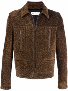 Saint Laurent veste en daim à imprimé léopard - Marron