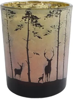 Van Manen theelichthouder glas forest 10x12.5cm groen, rood