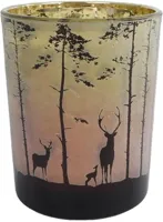Van Manen theelichthouder glas forest 10x12.5cm groen, rood