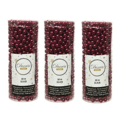 3x stuks kerstboom kralenslingers framboos roze (magnolia) 10 meter kerstslingers