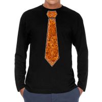 Verkleed shirt voor heren - stropdas pailletten oranje - zwart - carnaval - foute party - longsleeve - thumbnail