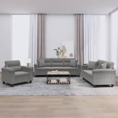 3-delige Loungeset met kussens microvezelstof donkergrijs