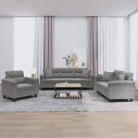 3-delige Loungeset met kussens microvezelstof donkergrijs