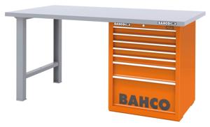 Bahco Werkbank | heavy-duty | met stalen werkblad | ladeblok | 7 lades | 2 poten | oranje | 1500 mm x 750 mm x 880 mm - 1495KH7WB15TS