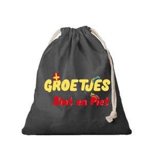 1x Sinterklaas cadeauzak zwart Groetjes van Sint en Piet met koord voor als cadeauverpakking