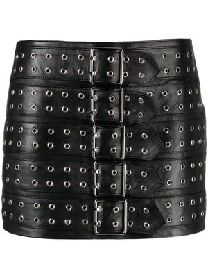 Manokhi minijupe en cuir à taille ceinturée - Noir