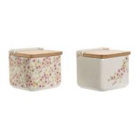Zoutvaatje met deksel Home ESPRIT Wit Roze Lila Bamboe 750 ml 14 x 12,5 x 12 cm (2 Stuks)