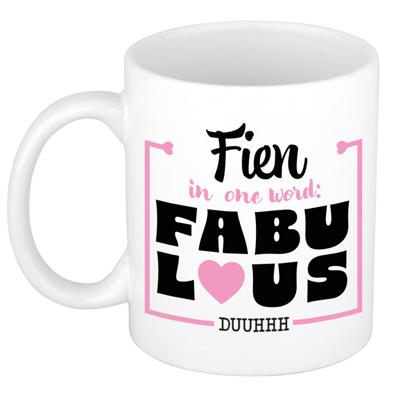 Naam mok Fien - wit - Fabulous - keramiek - 300 ml - cadeau collega beker