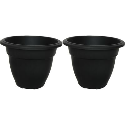 Buiten plantenpot/bloempot/planter - 2x - zwart - kunststof - D45 x H35 cm Buiten plantenpot/bloempot/planter - 2x - zwart - kunststof - D45 x H35 cm