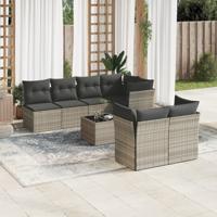 8-delige Loungeset met kussens poly rattan lichtgrijs