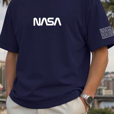 Bon&Bon Homme Men's Plus Size Navy Blue Slogan Print Casual T-Shirt Navy Blue / 1XL