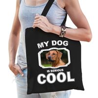 Katoenen tasje my dog is serious cool zwart - Rhodesische pronkrug  honden cadeau tas   - - thumbnail