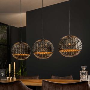 LifestyleFurn Hanglamp Carman 3-lamps Handgevlochten Water Hyacint - zwart nikkel