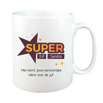 Super Juf mok met naam (wit)
