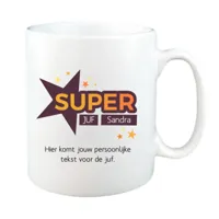 Super Juf mok met naam (wit)