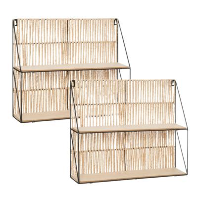 Wandplankje Tatra 2 laags - 2x - zwart/beige - metaal/hout/papier - 48 x 12 x 40 cm