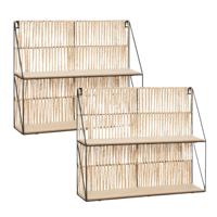 Wandplankje Tatra 2 laags - 2x - zwart/beige - metaal/hout/papier - 48 x 12 x 40 cm