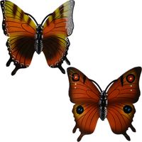 2x stuks tuin decoratie vlinders - kunststof - oranje - 24 x 24 cm - Tuinbeelden - thumbnail