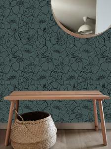 Behang Wild Flowers Rol Green