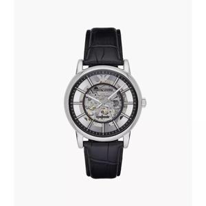 Emporio Armani Heren Luigi Skeleton Dial lederen band horloge AR1981
