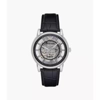 Emporio Armani Heren Luigi Skeleton Dial lederen band horloge AR1981