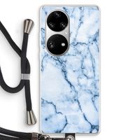 Blauw marmer: Huawei P50 Pro Transparant Hoesje met koord