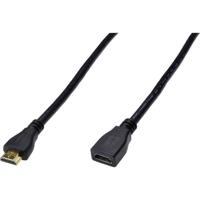 Digitus AK-330201-050-S HDMI-kabel HDMI Verlengkabel HDMI-A-stekker, HDMI-A-bus 5.00 m Zwart Rond, Vergulde steekcontacten, Afgeschermd (dubbel)