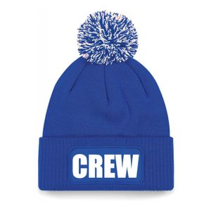 Crew muts/beanie met pompon - onesize - unisex - blauw